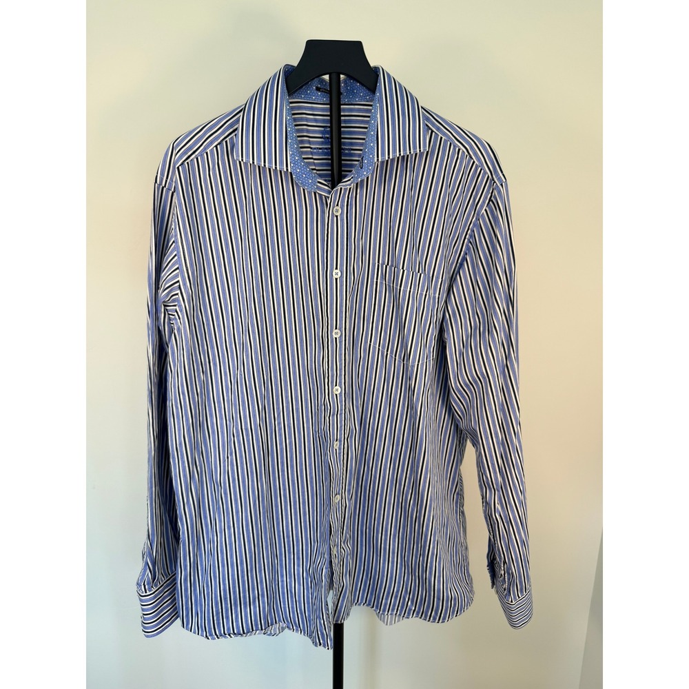 Bugatchi Uomo Mens Classic Fit Striped Long Sleeve Button Down Shirt Blue L
